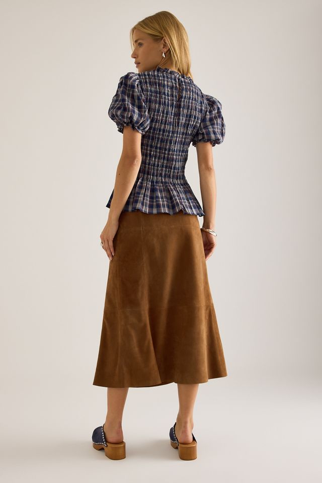 Top bouffant à smocks à carreaux By Anthropologie #1