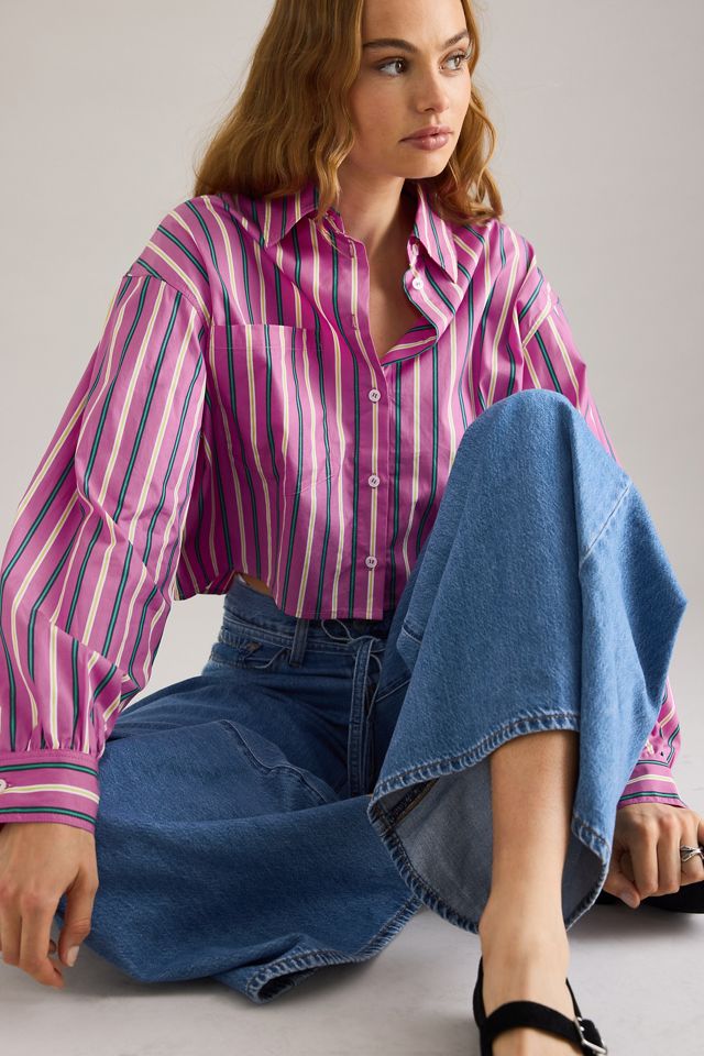 By Anthropologie Stripe Cropped Shirt #3