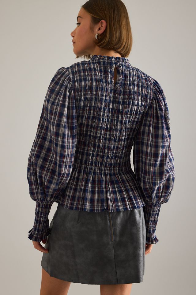 By Anthropologie Blouse à smocks à carreaux à manches longues #1
