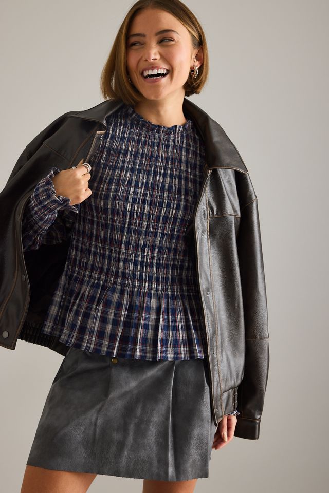 By Anthropologie Blouse à smocks à carreaux à manches longues #2