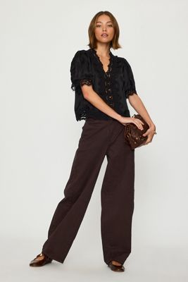 By Anthropologie Stella Satin-Spitzenbesatz-Bluse
