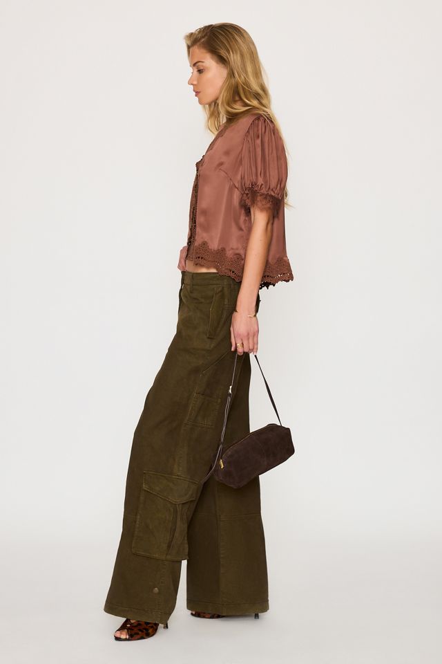 By Anthropologie Stella Satin Lace-Trim Blouse #2