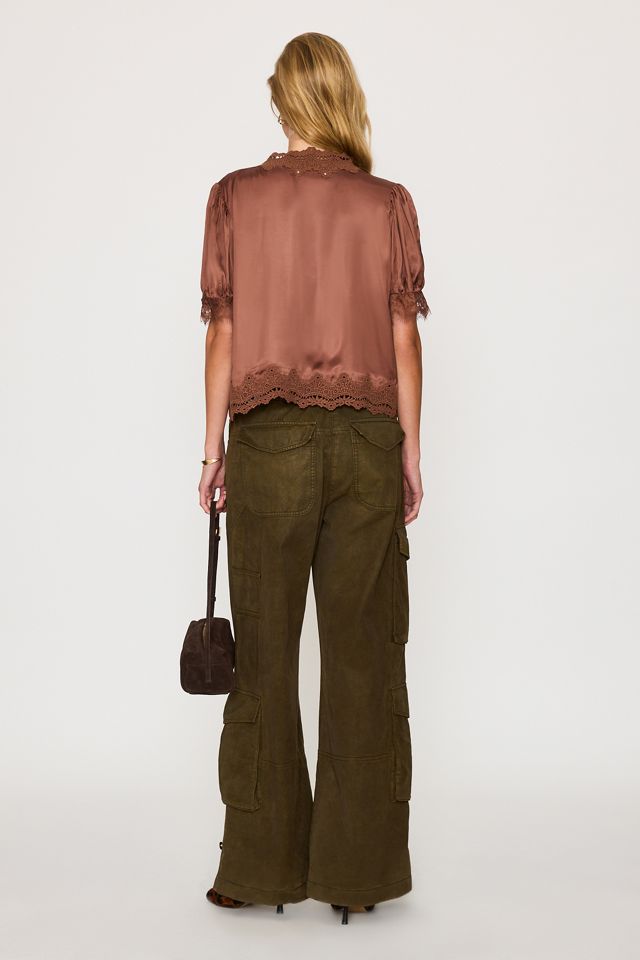 By Anthropologie Stella Satin Lace-Trim Blouse #5