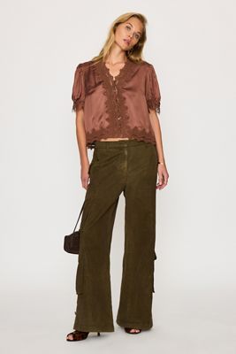 By Anthropologie Stella Satin-Spitzenbesatz-Bluse