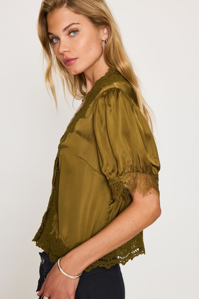 Chemisier en satin avec bordure en dentelle Stella By Anthropologie #4
