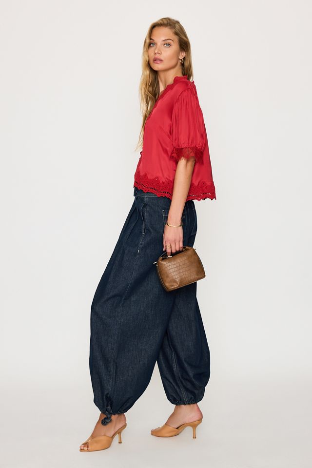 By Anthropologie Stella Satin-Spitzenbesatz-Bluse #3