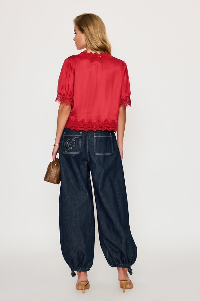 By Anthropologie Stella Satin-Spitzenbesatz-Bluse #4