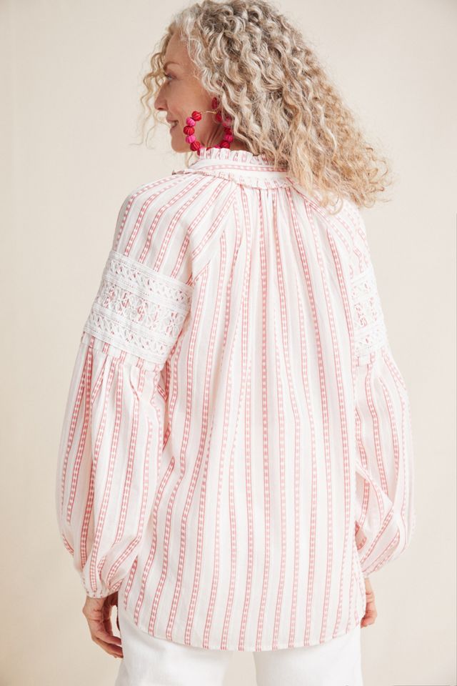 Striped Lace Peasant Blouse #1