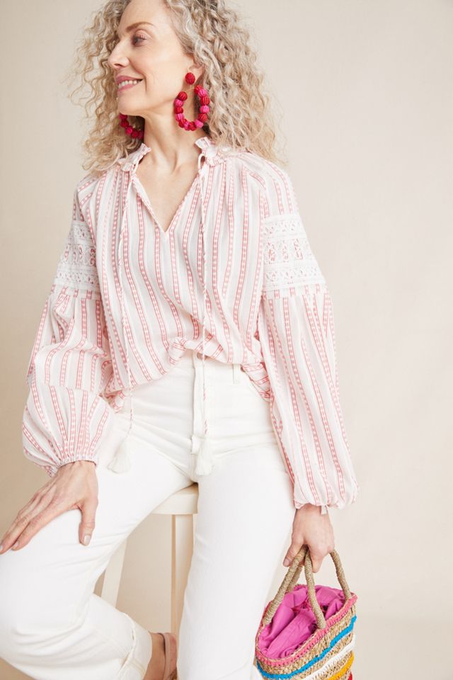Striped Lace Peasant Blouse #2