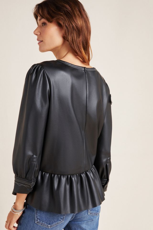 Sheena Faux Leather Peplum Blouse #1
