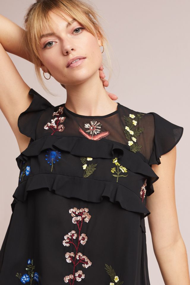 Embroidered Cap Sleeve Blouse | Anthropologie