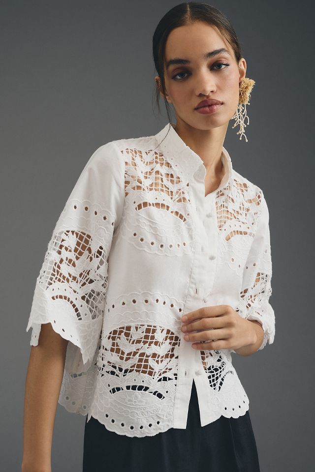 Ranna Gill Cutwork Buttondown Blouse | Anthropologie