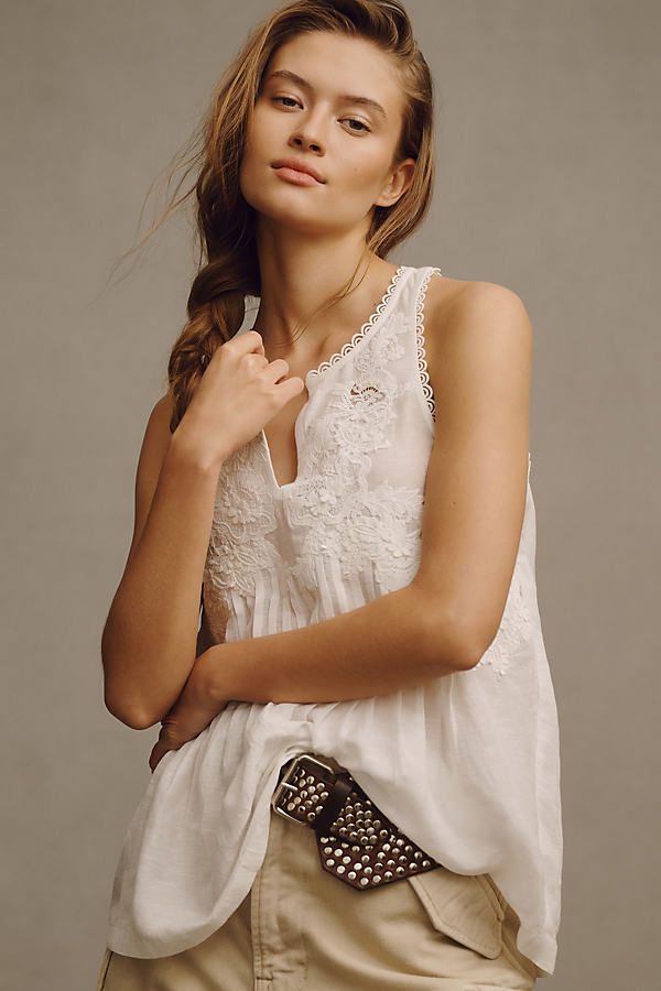 Shop Ranna Gill Linen Lace Tank Top In White