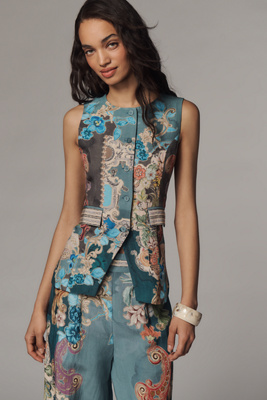 Linen Blend Printed Vest Top