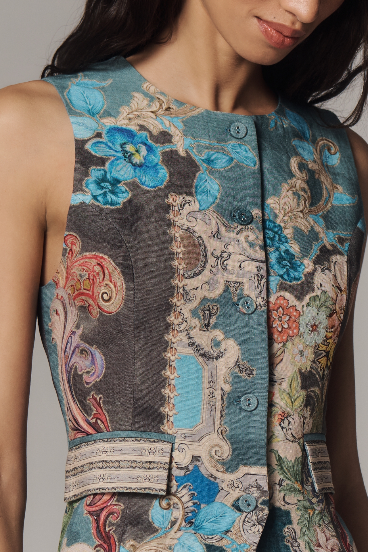 Ranna Gill Linen Blend Printed Vest