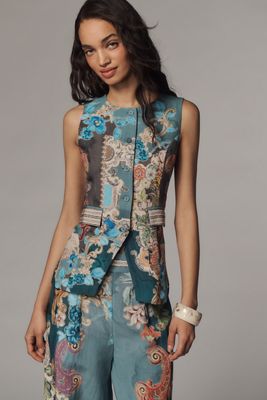 Ranna Gill Linen Blend Printed Vest