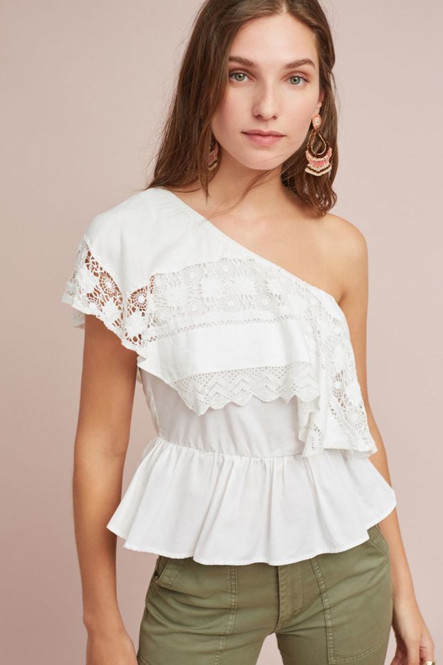 Ceri One-Shoulder Lace Top | Anthropologie