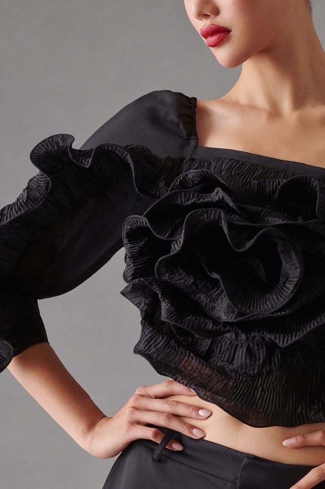 Let Me Be 3-D Rosette One-Shoulder Top #3