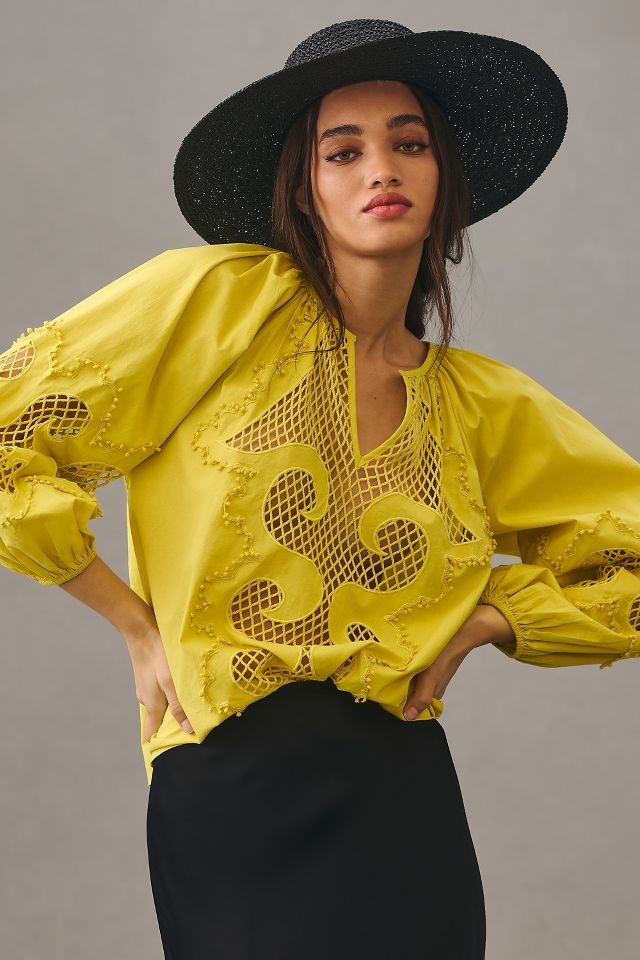 Yellow store peasant top