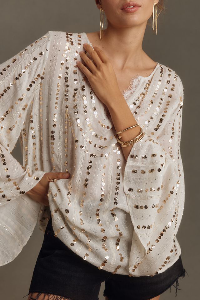 Let Me Be V-Neck Embellished Lace Blouse #2