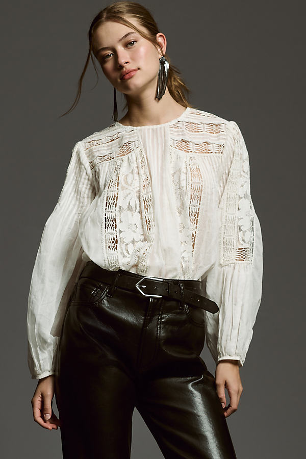 Forever That Girl Long-Sleeve Lace Peasant Blouse