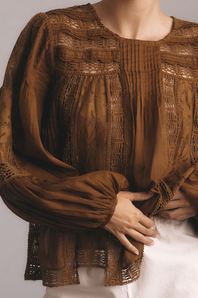 Forever That Girl Long-Sleeve Lace Peasant Blouse #2