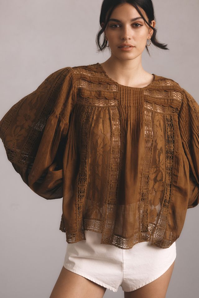 Forever That Girl Long-Sleeve Lace Peasant Blouse #7