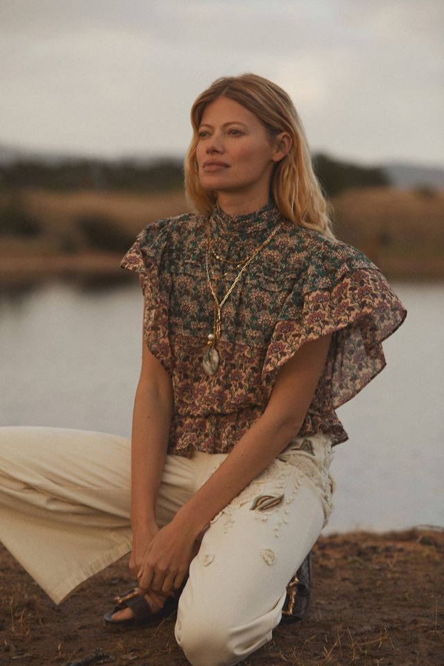 Let Me Be High-Neck Printed Peasant Blouse #4