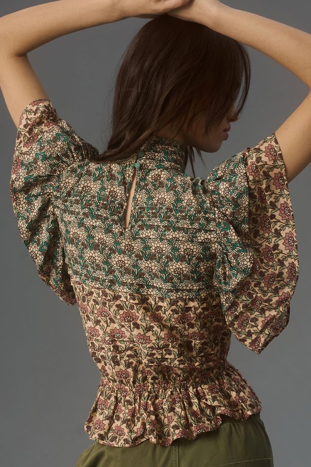 Let Me Be High-Neck Printed Peasant Blouse #1