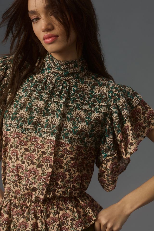 Let Me Be High-Neck Printed Peasant Blouse #2