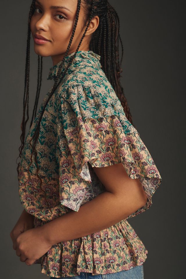 Let Me Be High-Neck Printed Peasant Blouse #6