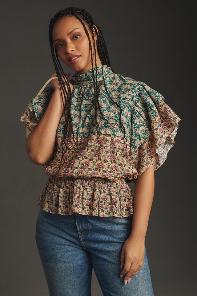 Let Me Be High-Neck Printed Peasant Blouse #5