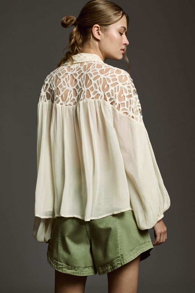 Let Me Be Long-Sleeve Sheer Popover Blouse #1