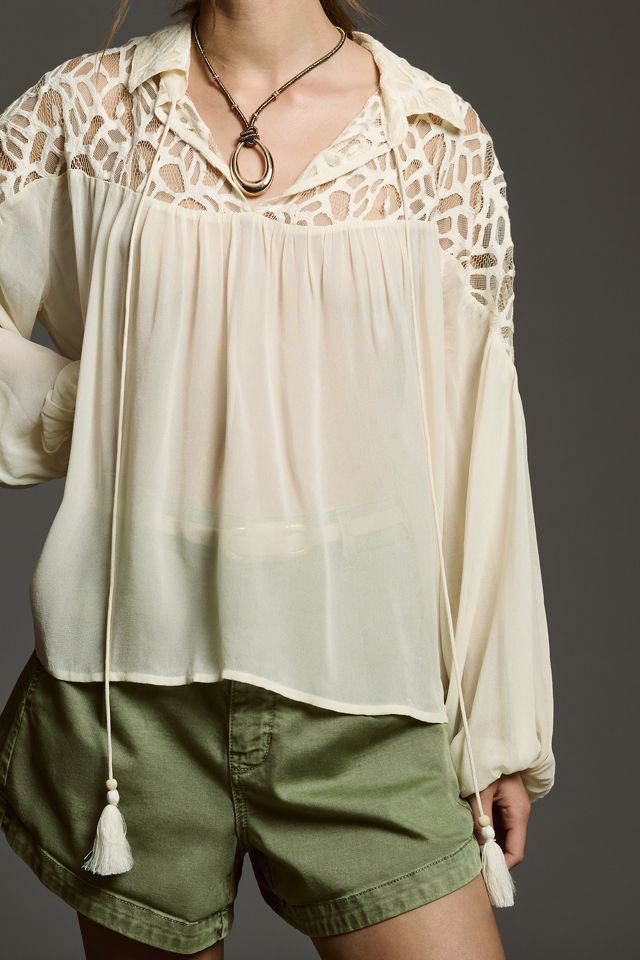 Let Me Be Long-Sleeve Sheer Popover Blouse #2