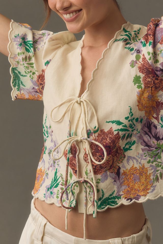 Forever That Girl Printed Linen Tie-Front Blouse #3