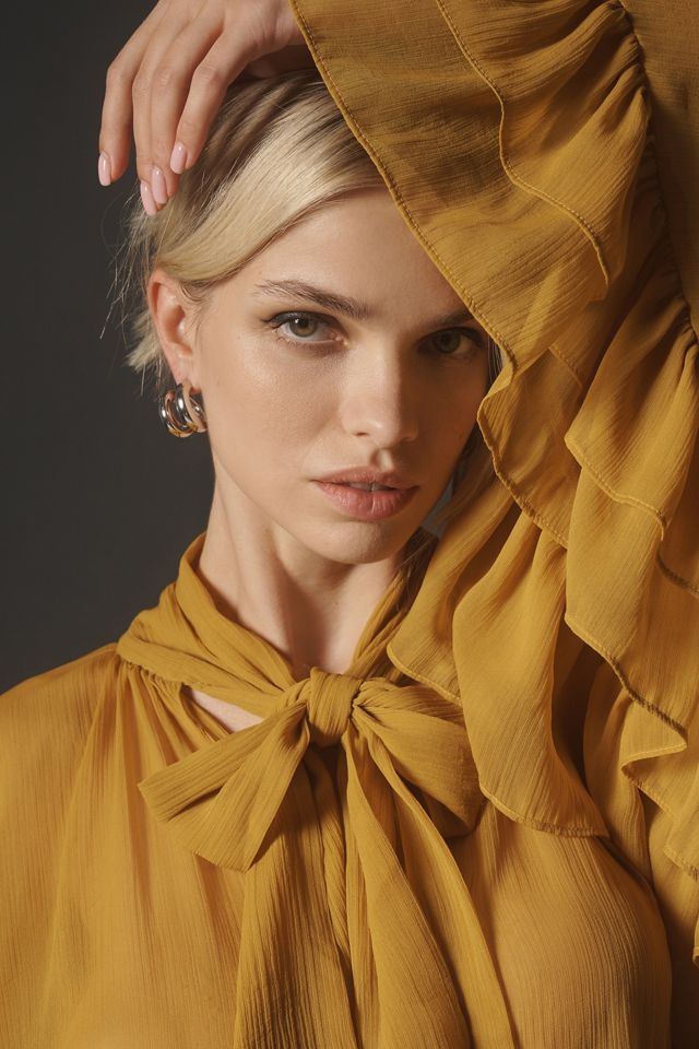 Let Me Be Sheer Tie-Neck Ruffle Blouse #3