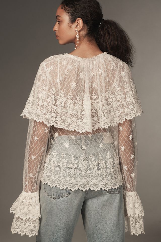 Forever That Girl Long-Sleeve Lace-Bib Blouse #2