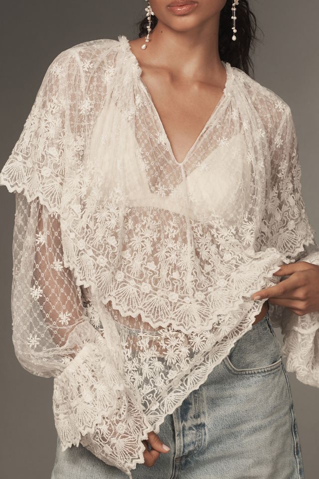 Forever That Girl Long-Sleeve Lace-Bib Blouse #3