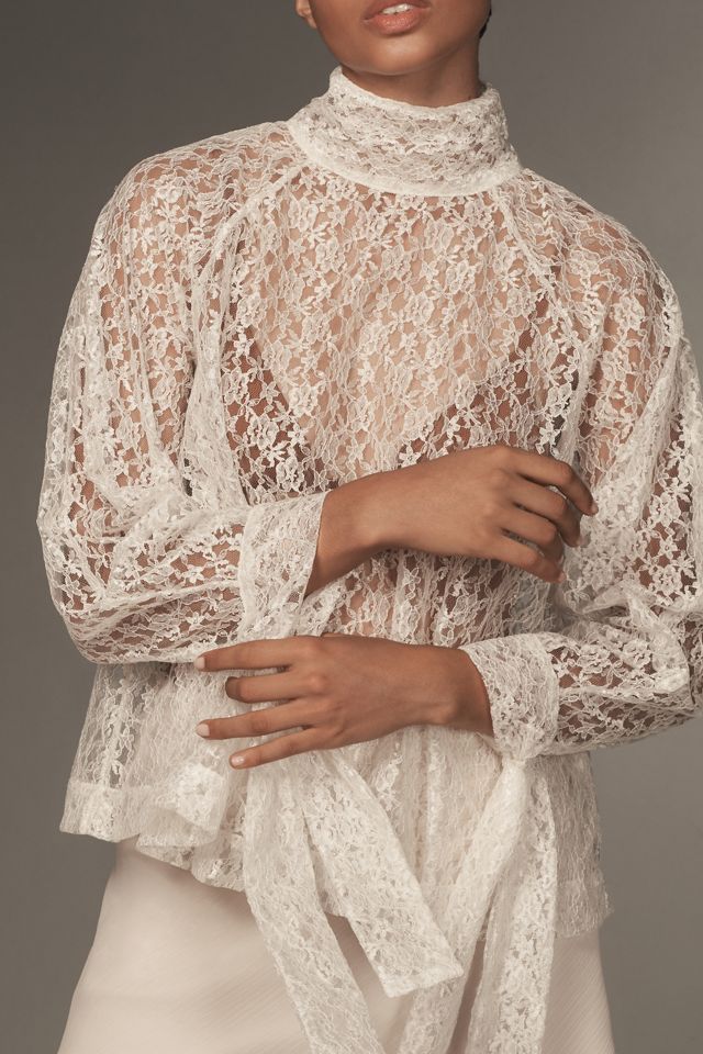 Forever That Girl Turtleneck Billowy Lace Blouse #4