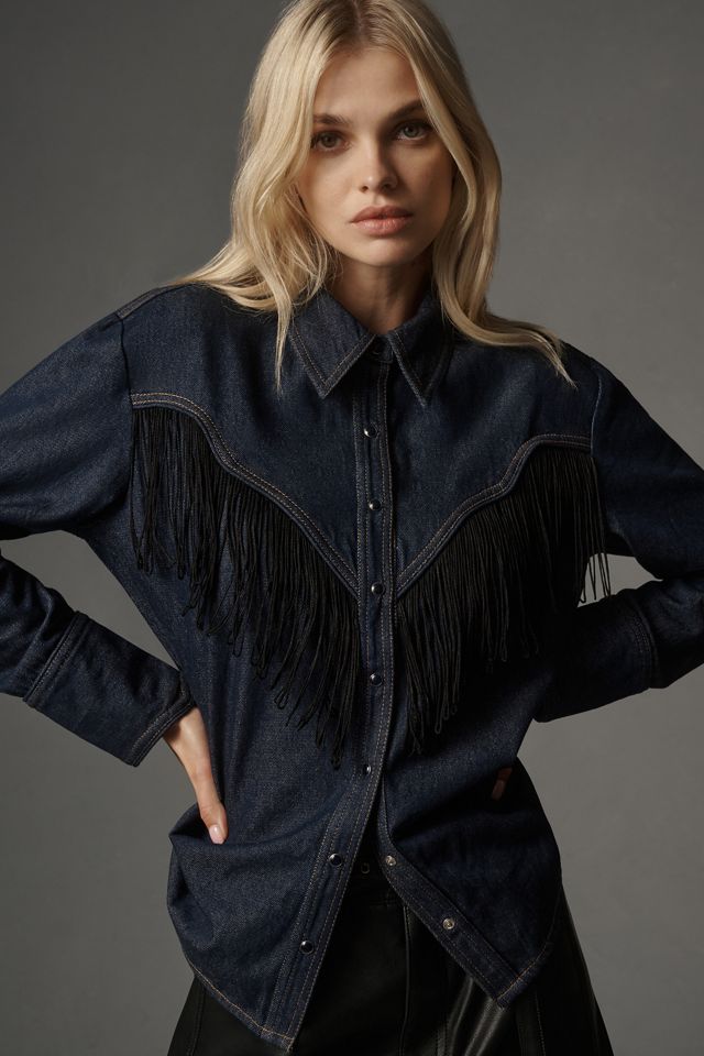 Let Me Be Fringe Denim Buttondown Shirt #3