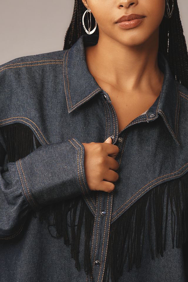 Let Me Be Fringe Denim Buttondown Shirt #7