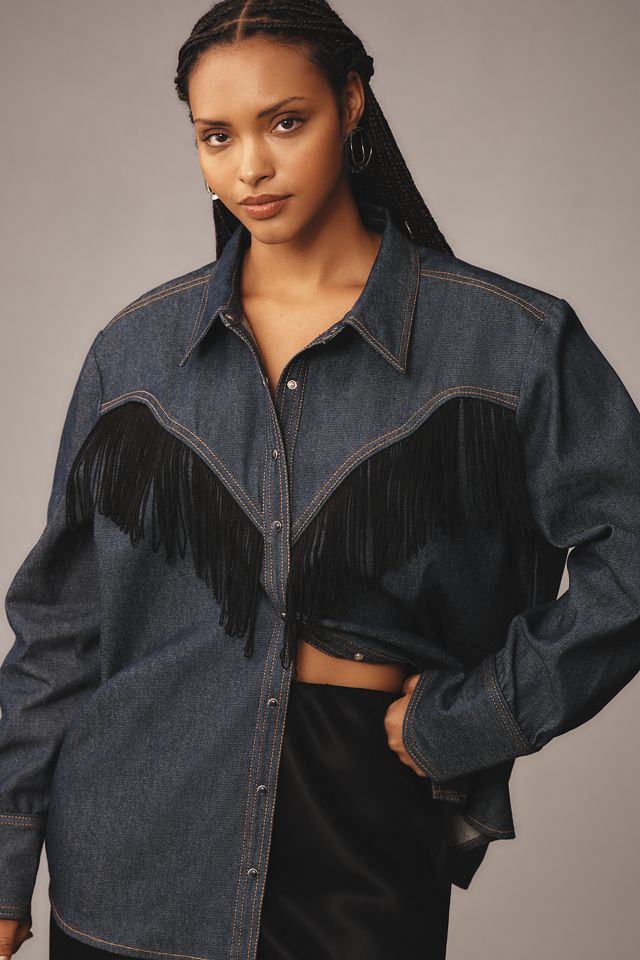 Let Me Be Fringe Denim Buttondown Shirt #5