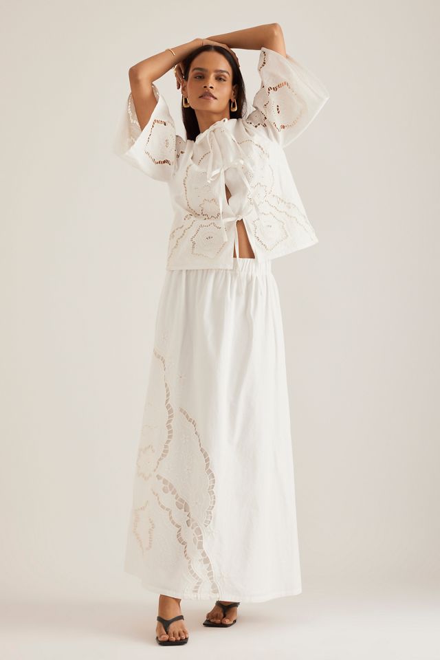 By Anthropologie Cutwork Poplin Tie-Front Blouse #4
