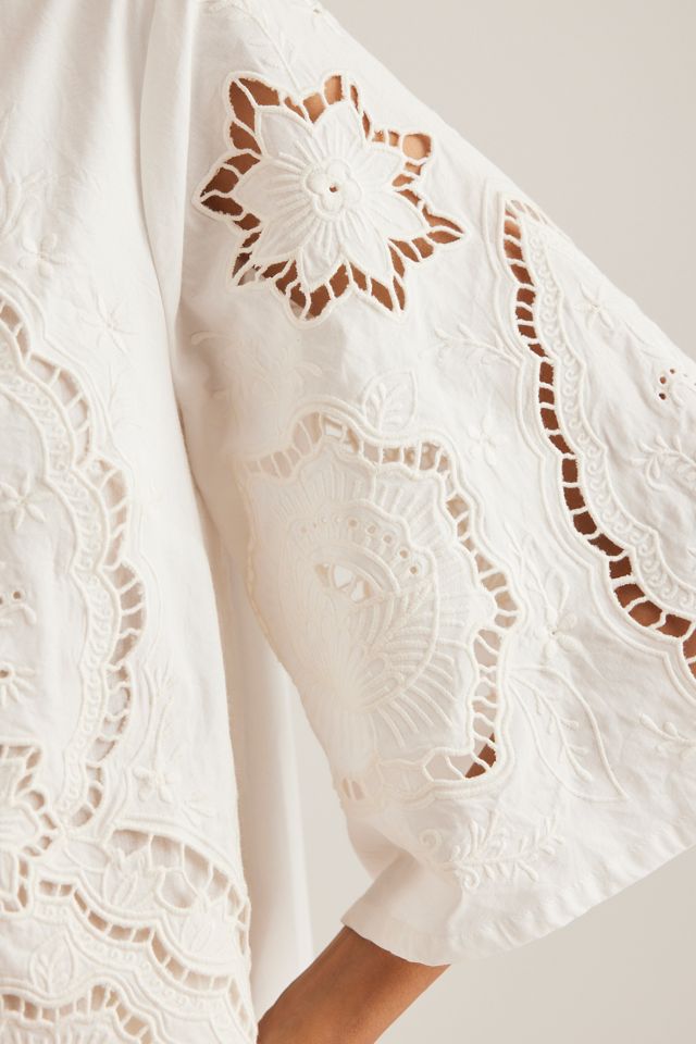 By Anthropologie Cutwork Poplin Tie-Front Blouse #5
