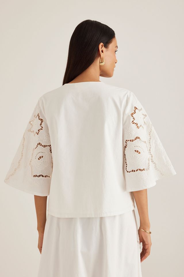 By Anthropologie Cutwork Poplin Tie-Front Blouse #1