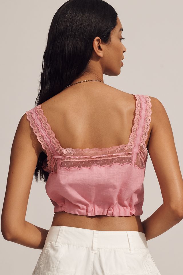 Rue 21 Oversize Crop Top Pink with Black Lace Details and
