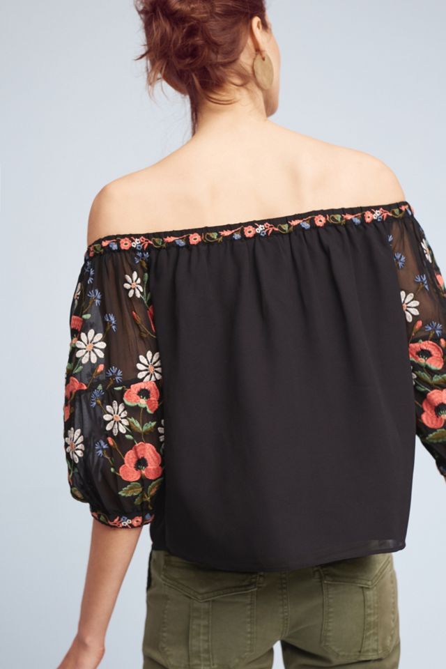 Embroidered Poppy Off-The-Shoulder Blouse #2