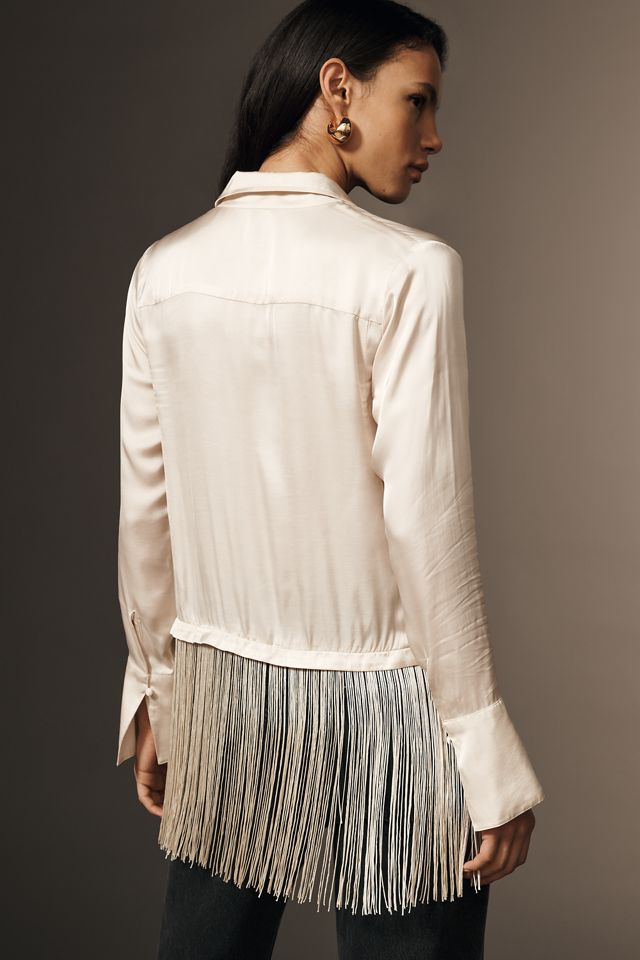 By Anthropologie Silky Fringed Buttondown Blouse #1