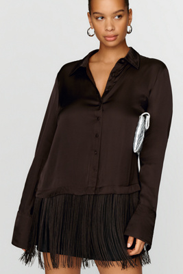 By Anthropologie Silky Fringed Buttondown Blouse by Anthropologie