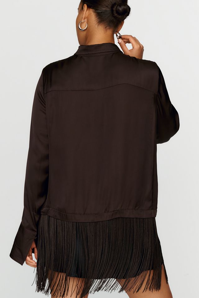 By Anthropologie Silky Fringed Buttondown Blouse #2